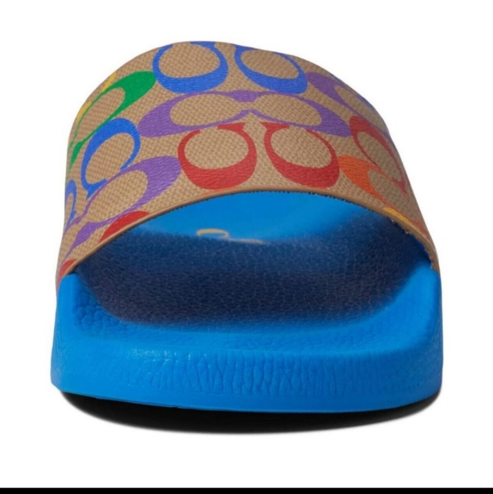 🔥Coach men's rainbow blue slides pool sandals flip-flops shoes new Logo Summer - Picture 6 of 9